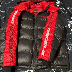 Men's Black and Red Puffer Jacket